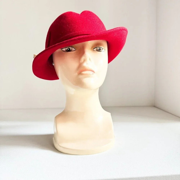 Vintage Lancaster Wool Felt Ladies Red Fedora L main image 2